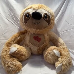 Sloth Plush Lovey Long Arms MTY International 14" Stitched Eyes Red Heart
